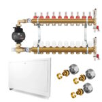 Rozdzielacz ogrzewania podłogowego z zestawem pomp i zaworami – pompa znamionowa ibo amg A – 10 obwodów