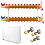 Mässing Manifold Set 12 Circuits pexal rör 16×2 för radiatorer fullt utrustade